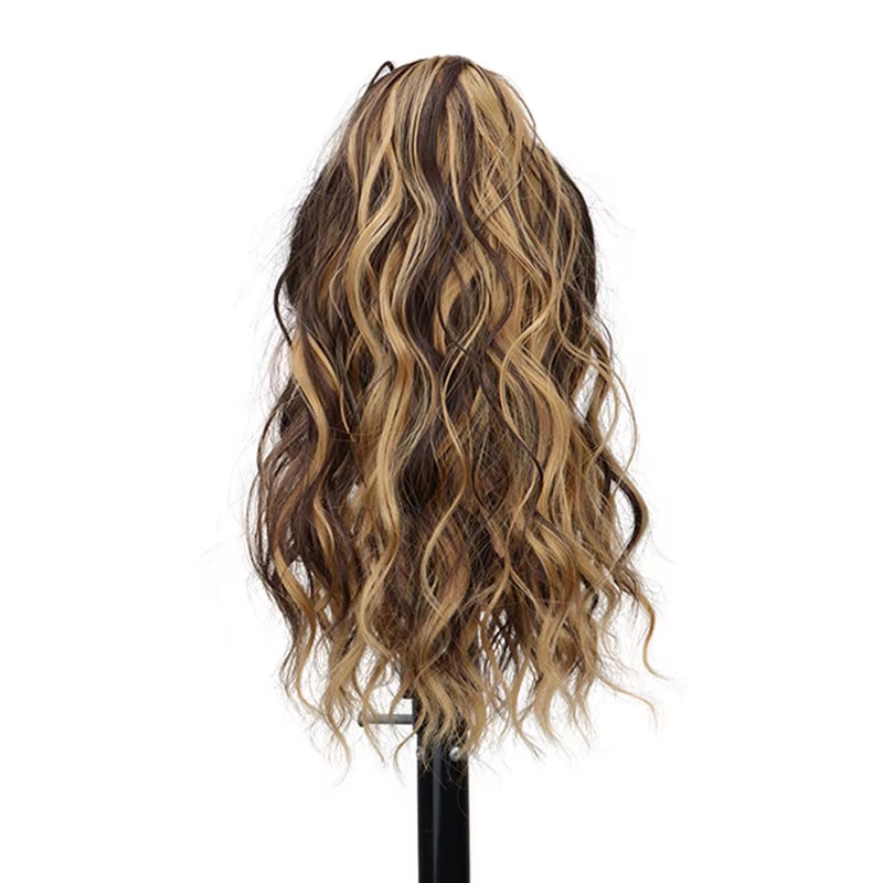 Synthetic 14Inch Short Wavy Brown Blonde Ponytail Hair Extension Claw Clip in Hairpiece Style for Women