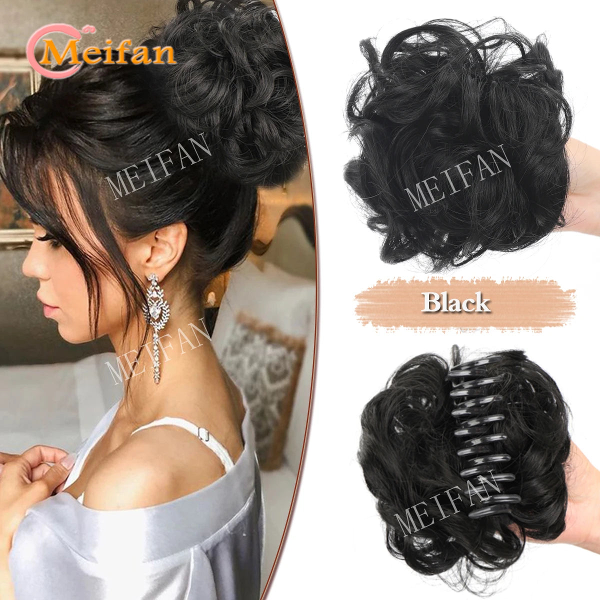 Synthetic Chignon Messy Curly Bun Claw Clip in Hair Piece Wavy Fake Hair Bun Ponytail Extensions Scrunchie Hairpieces for Women
