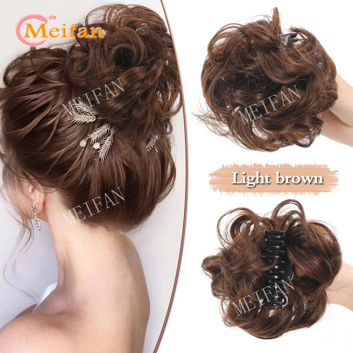 Synthetic Chignon Messy Curly Bun Claw Clip in Hair Piece Wavy Fake Hair Bun Ponytail Extensions Scrunchie Hairpieces for Women