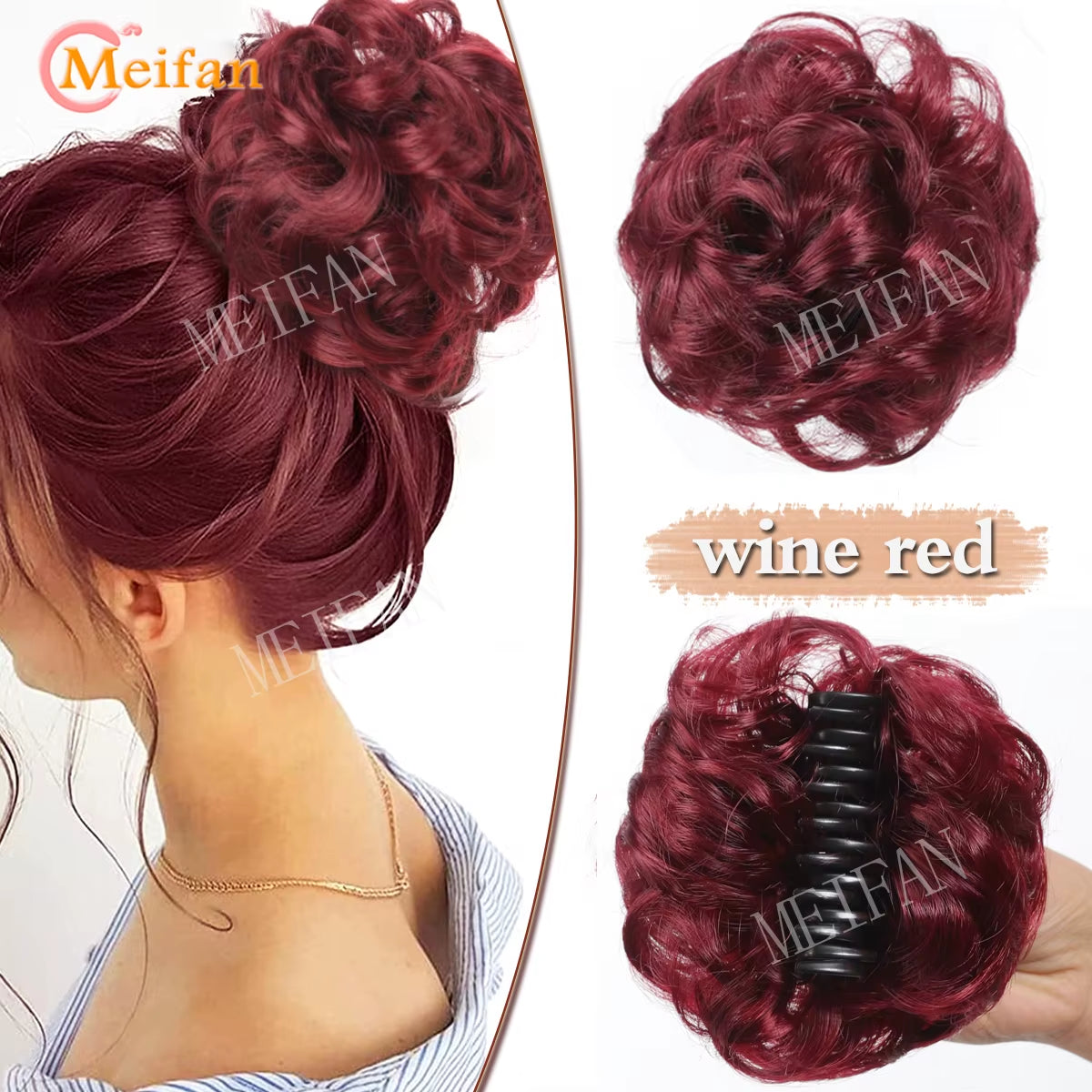 Synthetic Chignon Messy Curly Bun Claw Clip in Hair Piece Wavy Fake Hair Bun Ponytail Extensions Scrunchie Hairpieces for Women