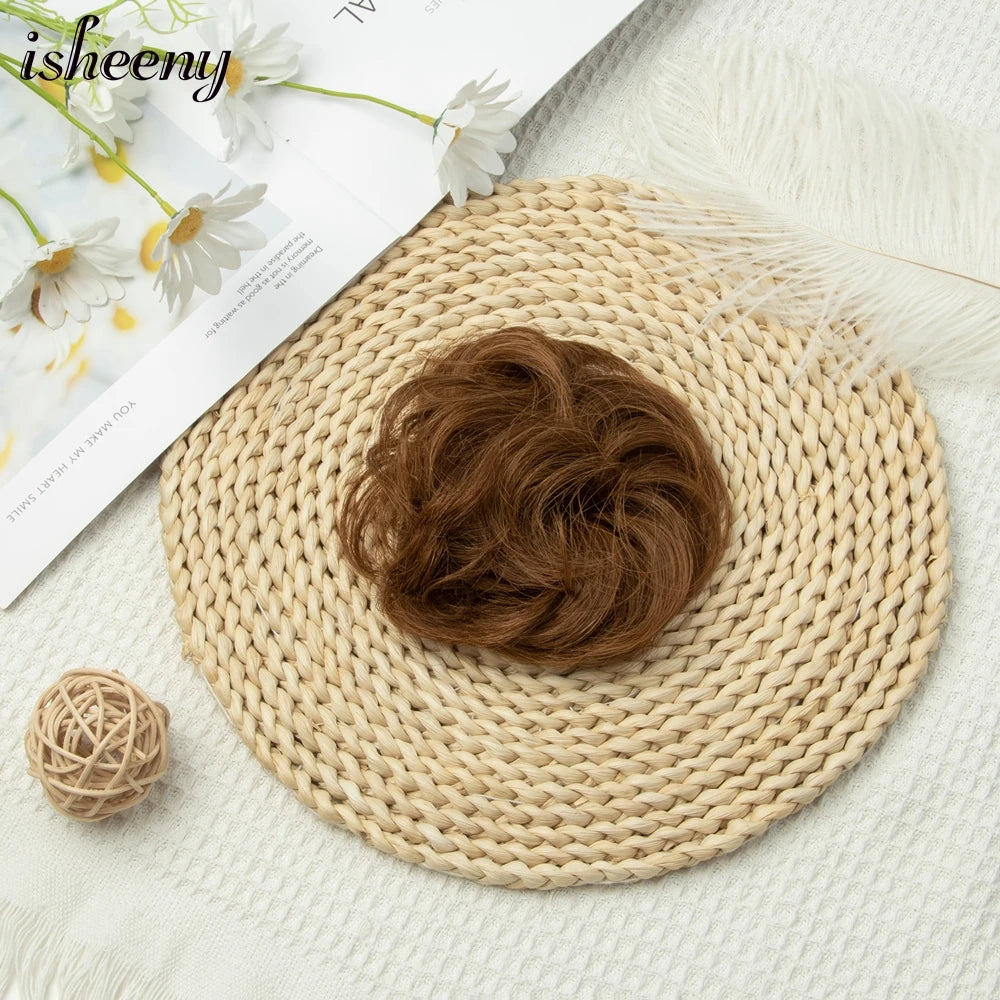 Messy Bun Hair Piece Real Tousled Updo Extension Natural Curly Buns with Elastic Band Hair Piece Ponytail Extensions for Women