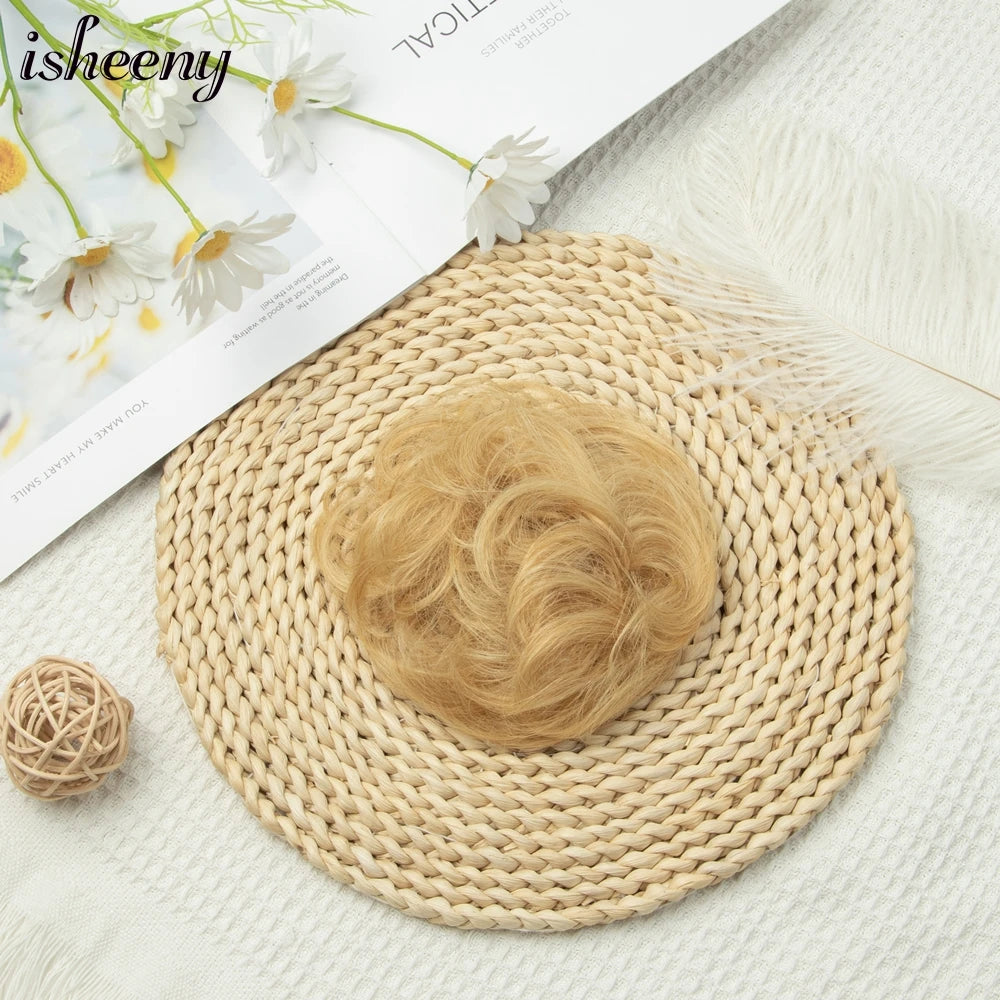 Messy Bun Hair Piece Real Tousled Updo Extension Natural Curly Buns with Elastic Band Hair Piece Ponytail Extensions for Women