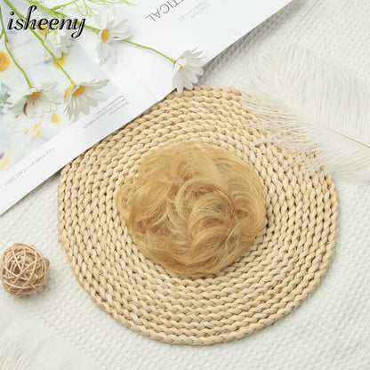 Messy Bun Hair Piece Real Tousled Updo Extension Natural Curly Buns with Elastic Band Hair Piece Ponytail Extensions for Women