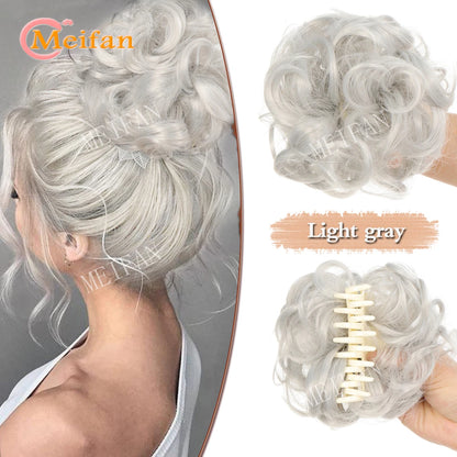 Synthetic Chignon Messy Curly Bun Claw Clip in Hair Piece Wavy Fake Hair Bun Ponytail Extensions Scrunchie Hairpieces for Women