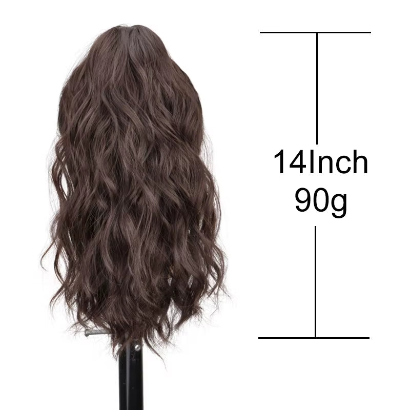 Synthetic 14Inch Short Wavy Brown Blonde Ponytail Hair Extension Claw Clip in Hairpiece Style for Women
