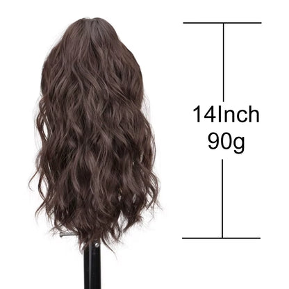 Synthetic 14Inch Short Wavy Brown Blonde Ponytail Hair Extension Claw Clip in Hairpiece Style for Women