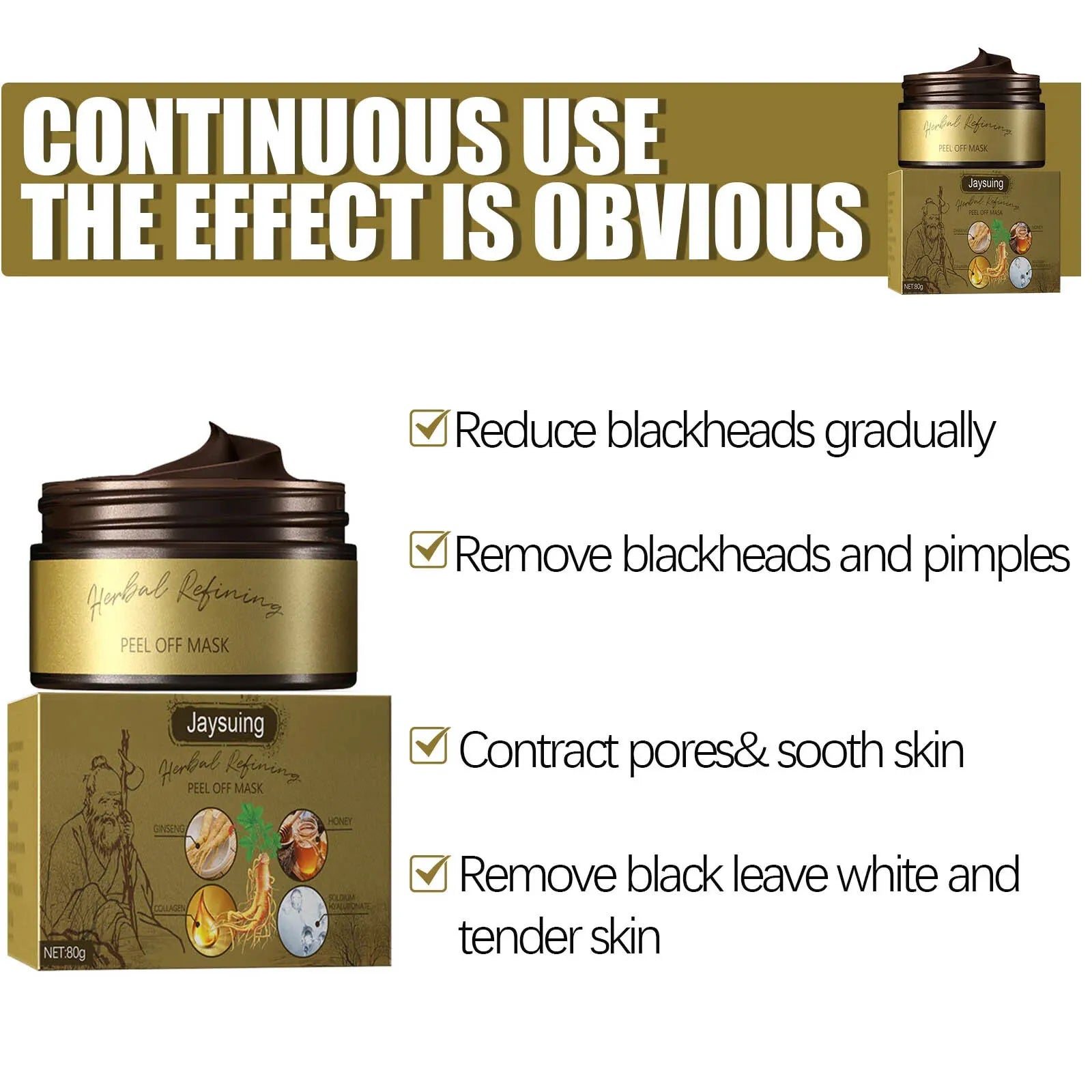 Peel off Mask Black Head Removal Shrink Pores Acne Nose Deep Cleaning Oil Control Moisturizing Face Mask Skin Care 80G