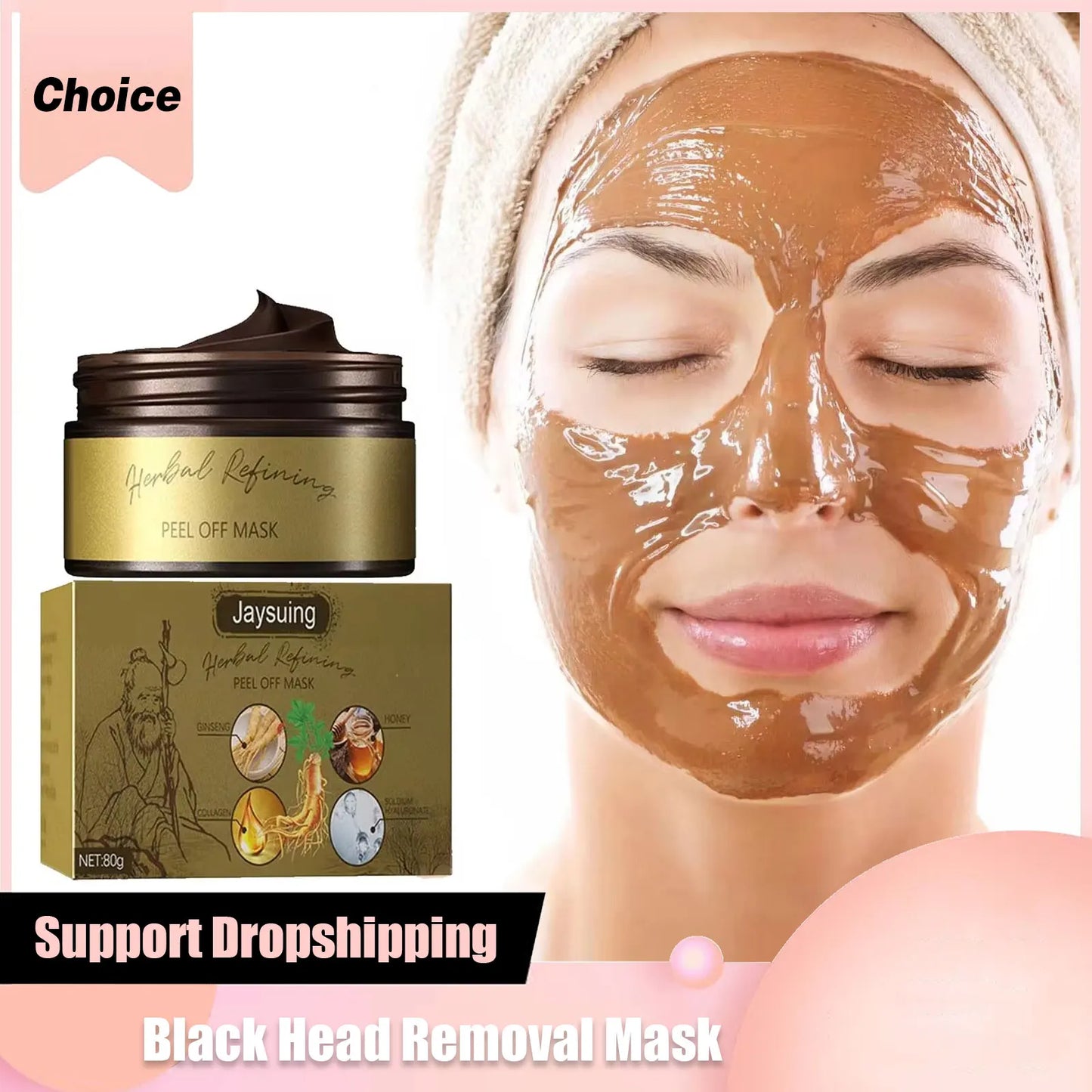 Peel off Mask Black Head Removal Shrink Pores Acne Nose Deep Cleaning Oil Control Moisturizing Face Mask Skin Care 80G