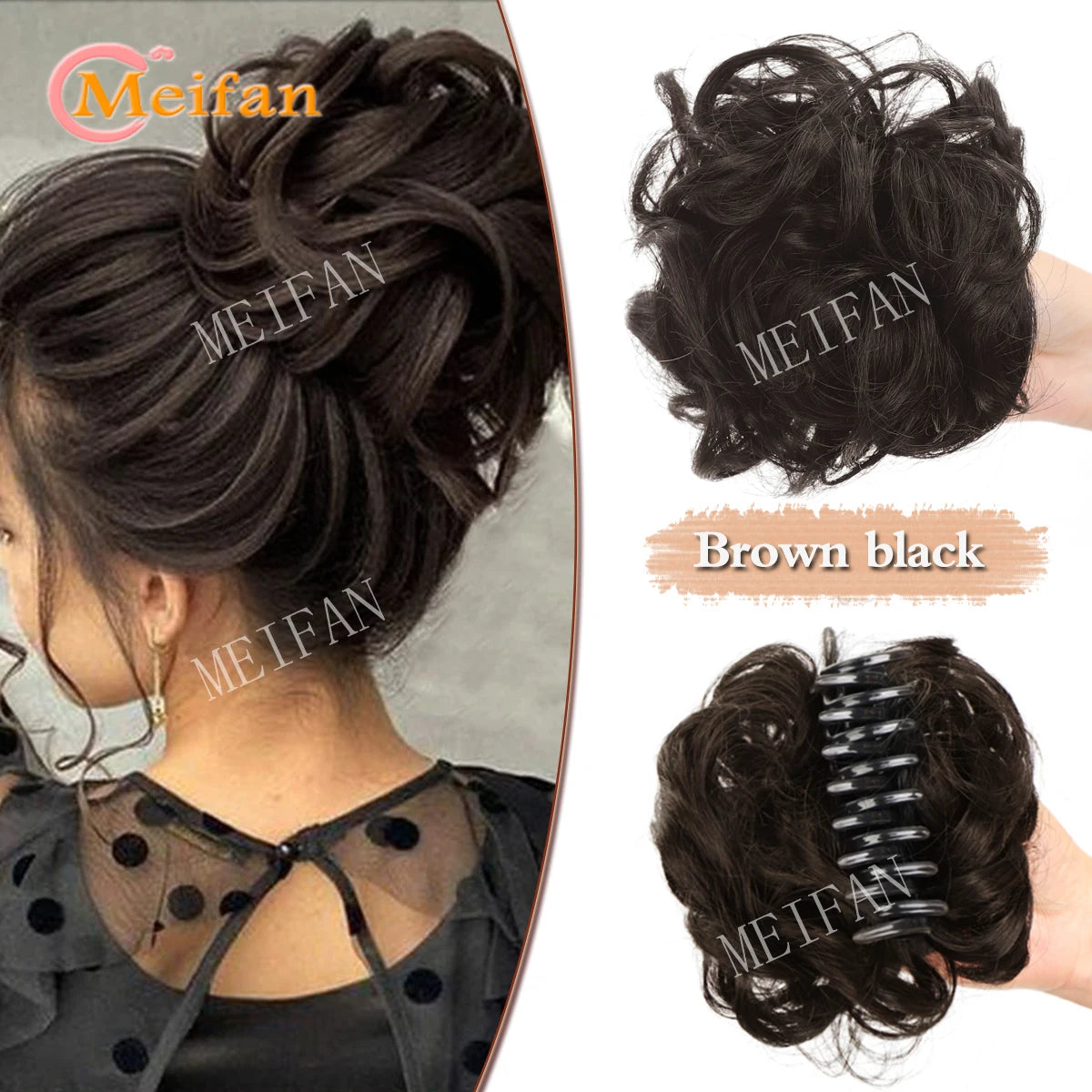 Synthetic Chignon Messy Curly Bun Claw Clip in Hair Piece Wavy Fake Hair Bun Ponytail Extensions Scrunchie Hairpieces for Women