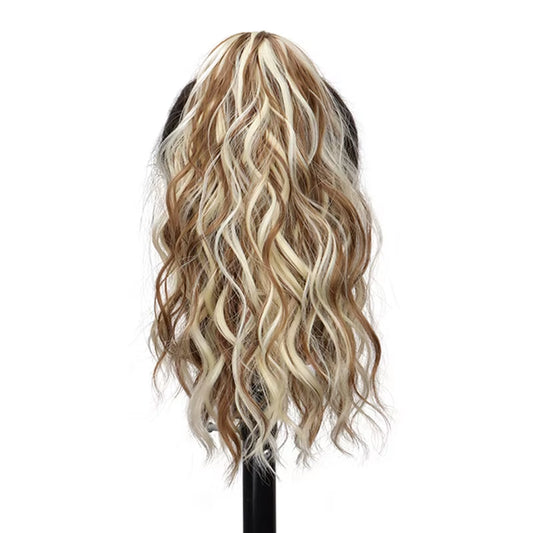 Synthetic 14Inch Short Wavy Brown Blonde Ponytail Hair Extension Claw Clip in Hairpiece Style for Women