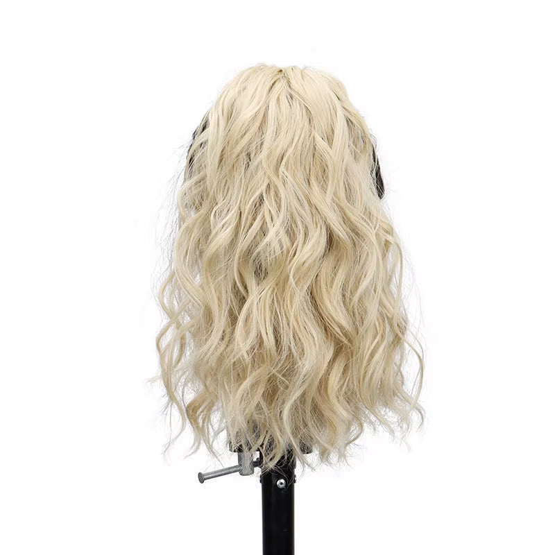 Synthetic 14Inch Short Wavy Brown Blonde Ponytail Hair Extension Claw Clip in Hairpiece Style for Women