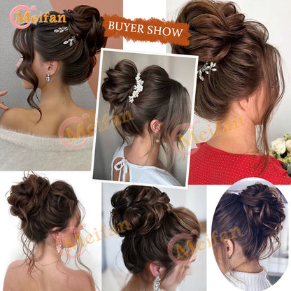 Synthetic Chignon Messy Curly Bun Claw Clip in Hair Piece Wavy Fake Hair Bun Ponytail Extensions Scrunchie Hairpieces for Women