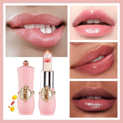 Crystal Flower Jelly Lipstick, Long Lasting Nutritious Lip Balm Lips Moisturizer Temperature Color Change Lip Gloss