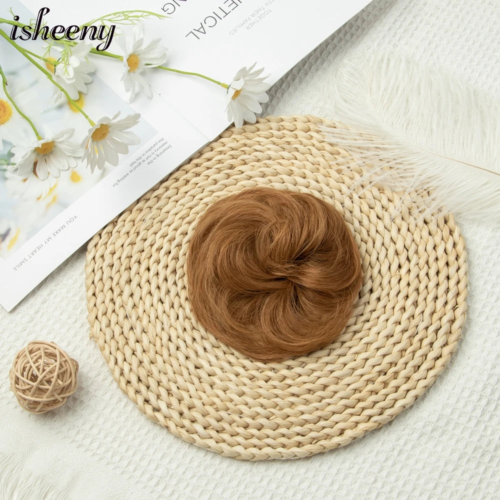Messy Bun Hair Piece Real Tousled Updo Extension Natural Curly Buns with Elastic Band Hair Piece Ponytail Extensions for Women