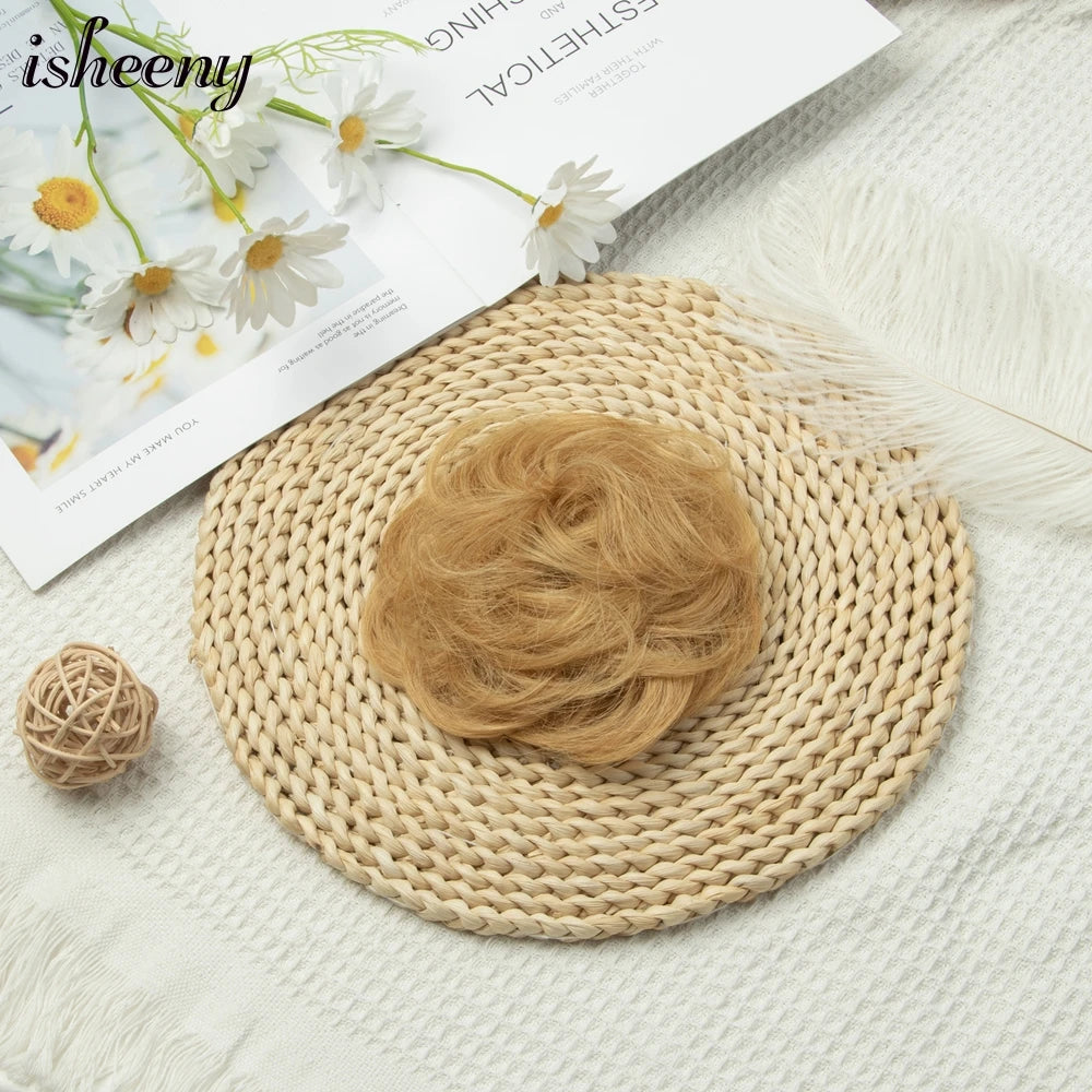 Messy Bun Hair Piece Real Tousled Updo Extension Natural Curly Buns with Elastic Band Hair Piece Ponytail Extensions for Women