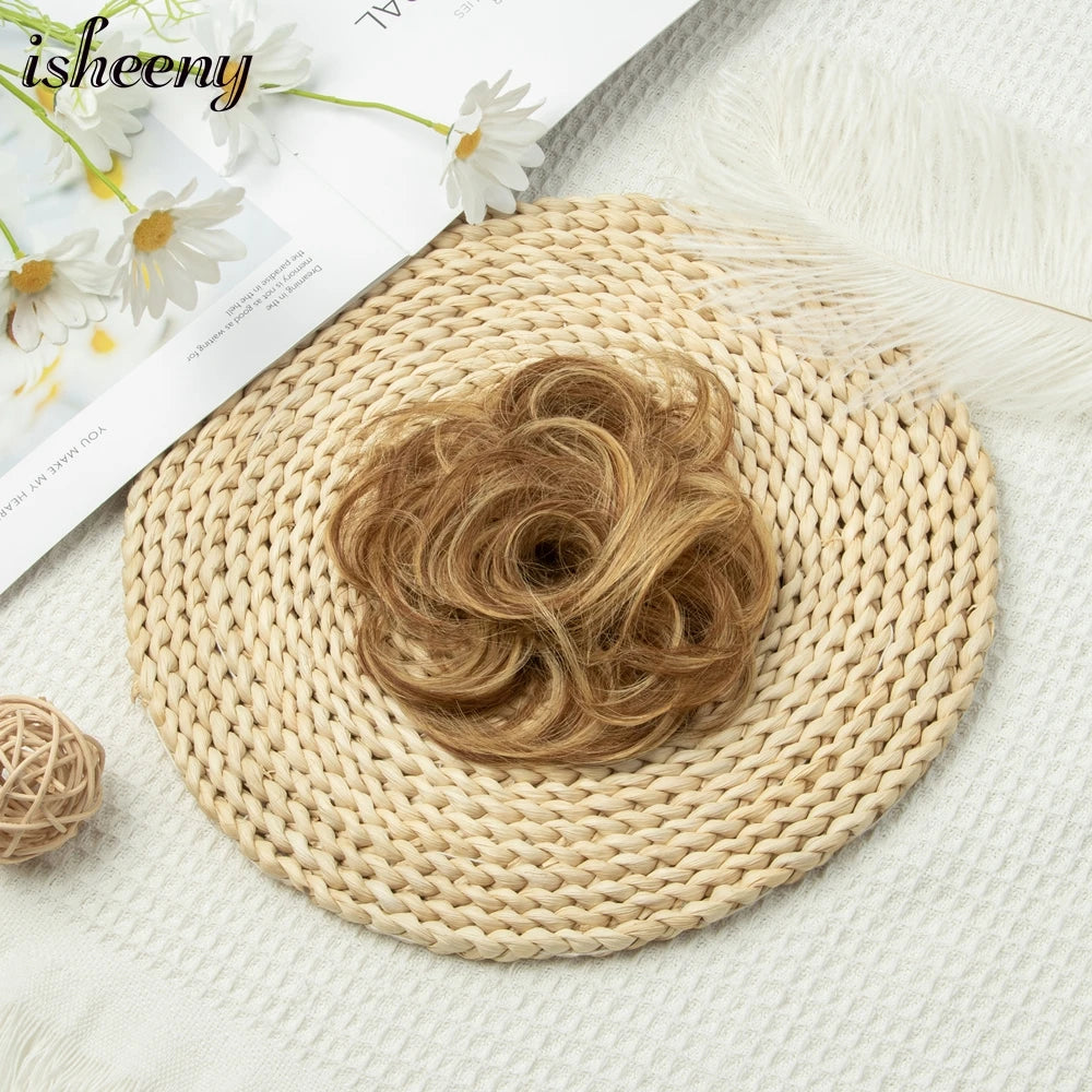 Messy Bun Hair Piece Real Tousled Updo Extension Natural Curly Buns with Elastic Band Hair Piece Ponytail Extensions for Women