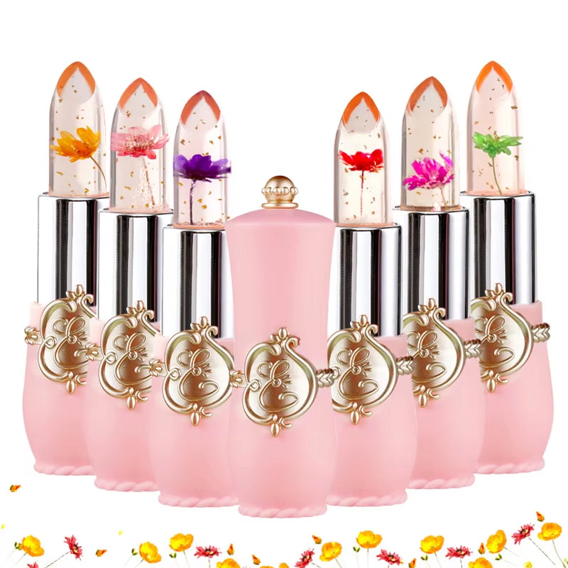 Crystal Flower Jelly Lipstick, Long Lasting Nutritious Lip Balm Lips Moisturizer Temperature Color Change Lip Gloss
