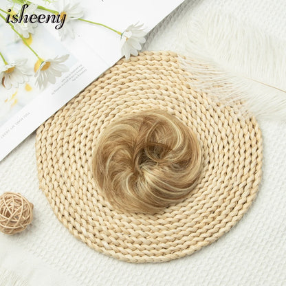 Messy Bun Hair Piece Real Tousled Updo Extension Natural Curly Buns with Elastic Band Hair Piece Ponytail Extensions for Women