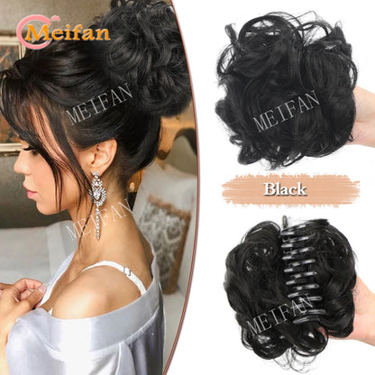 Synthetic Chignon Messy Curly Bun Claw Clip in Hair Piece Wavy Fake Hair Bun Ponytail Extensions Scrunchie Hairpieces for Women