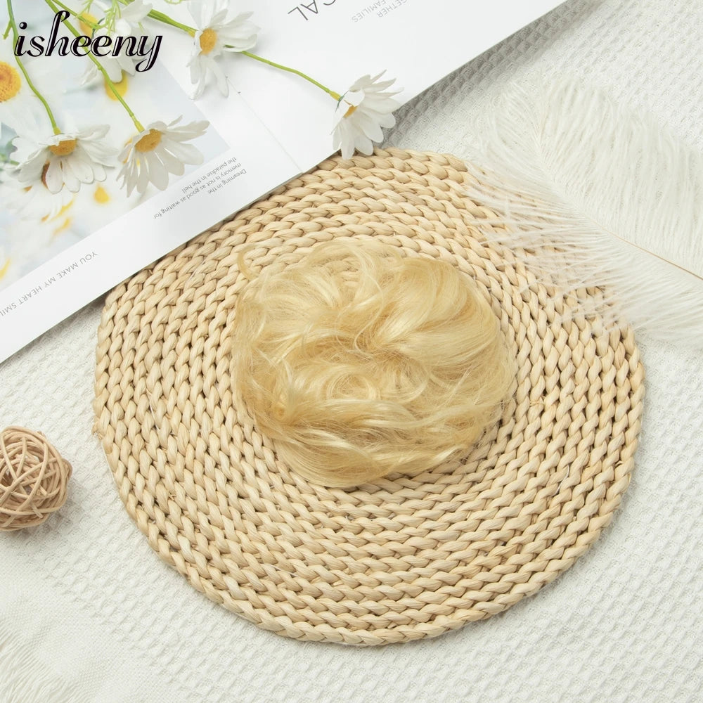 Messy Bun Hair Piece Real Tousled Updo Extension Natural Curly Buns with Elastic Band Hair Piece Ponytail Extensions for Women