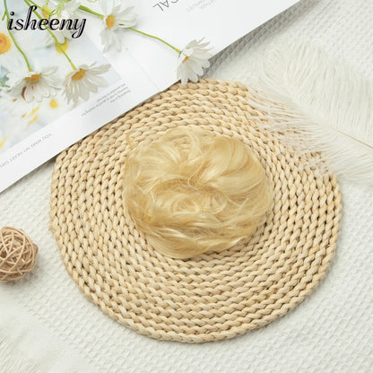 Messy Bun Hair Piece Real Tousled Updo Extension Natural Curly Buns with Elastic Band Hair Piece Ponytail Extensions for Women