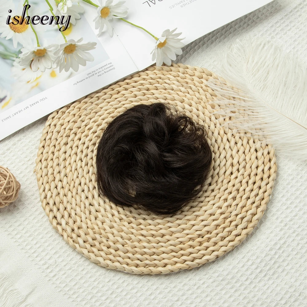 Messy Bun Hair Piece Real Tousled Updo Extension Natural Curly Buns with Elastic Band Hair Piece Ponytail Extensions for Women