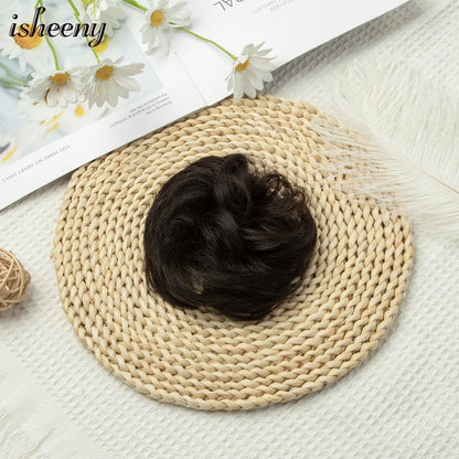 Messy Bun Hair Piece Real Tousled Updo Extension Natural Curly Buns with Elastic Band Hair Piece Ponytail Extensions for Women