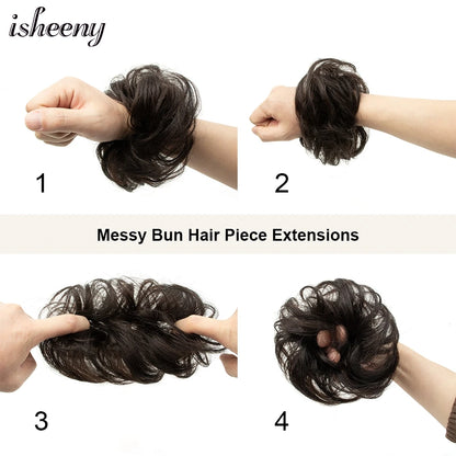 Messy Bun Hair Piece Real Tousled Updo Extension Natural Curly Buns with Elastic Band Hair Piece Ponytail Extensions for Women