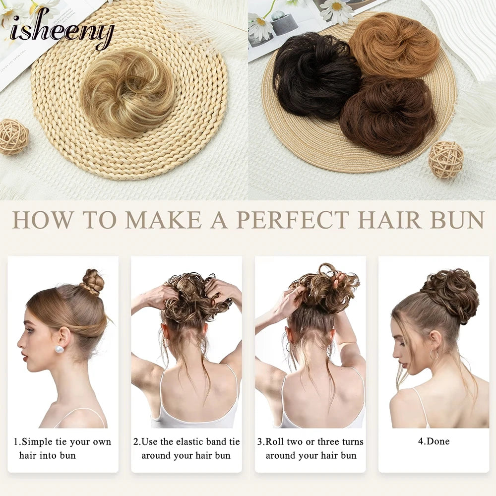 Messy Bun Hair Piece Real Tousled Updo Extension Natural Curly Buns with Elastic Band Hair Piece Ponytail Extensions for Women