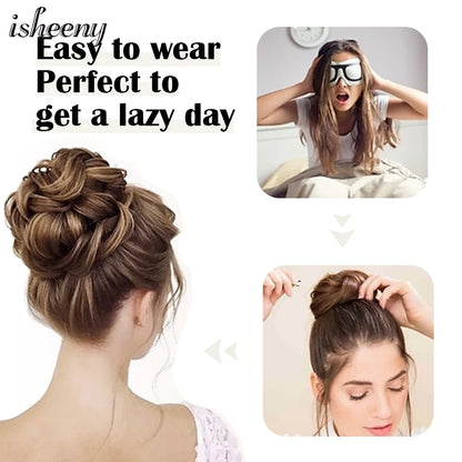Messy Bun Hair Piece Real Tousled Updo Extension Natural Curly Buns with Elastic Band Hair Piece Ponytail Extensions for Women
