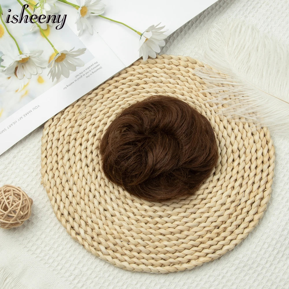 Messy Bun Hair Piece Real Tousled Updo Extension Natural Curly Buns with Elastic Band Hair Piece Ponytail Extensions for Women