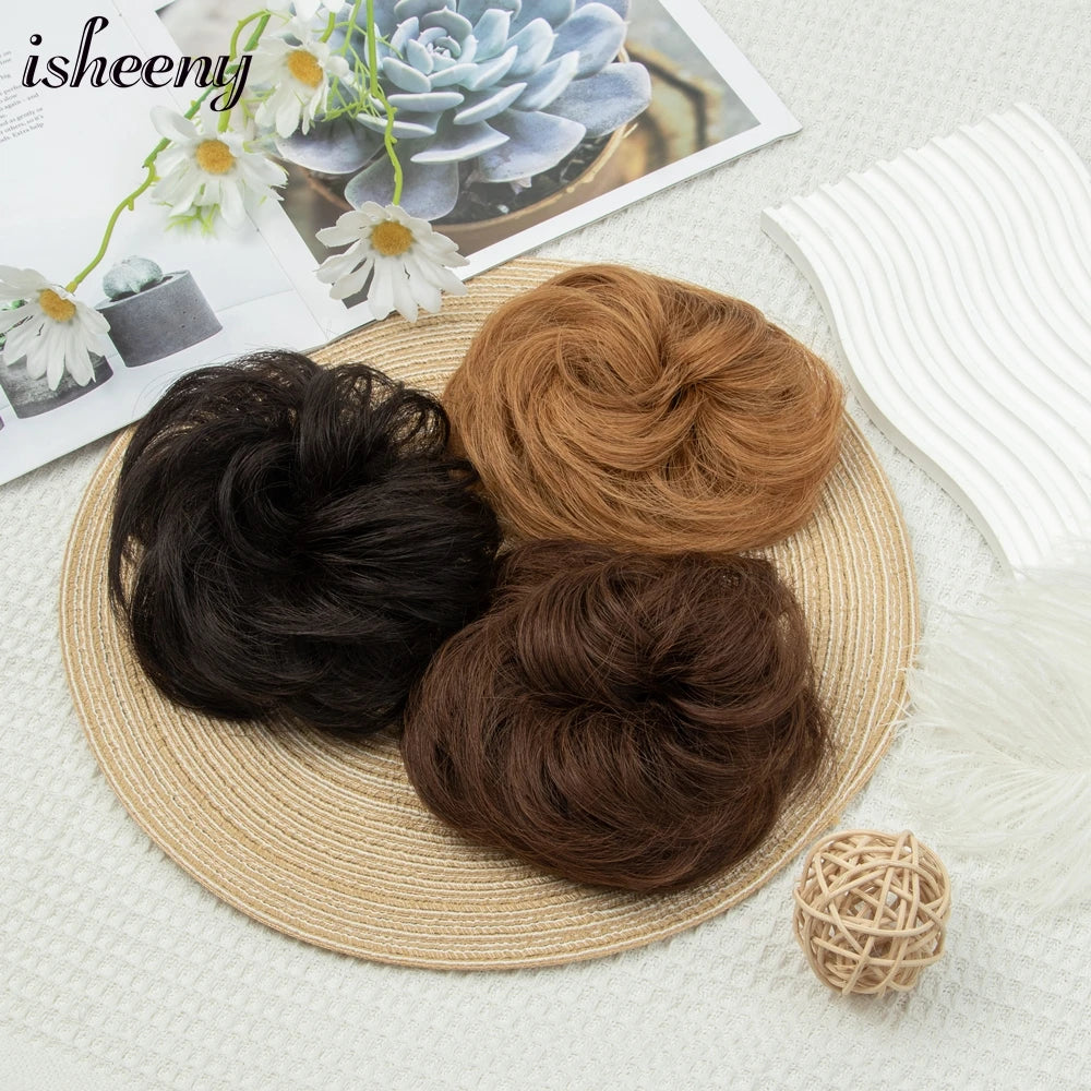 Messy Bun Hair Piece Real Tousled Updo Extension Natural Curly Buns with Elastic Band Hair Piece Ponytail Extensions for Women