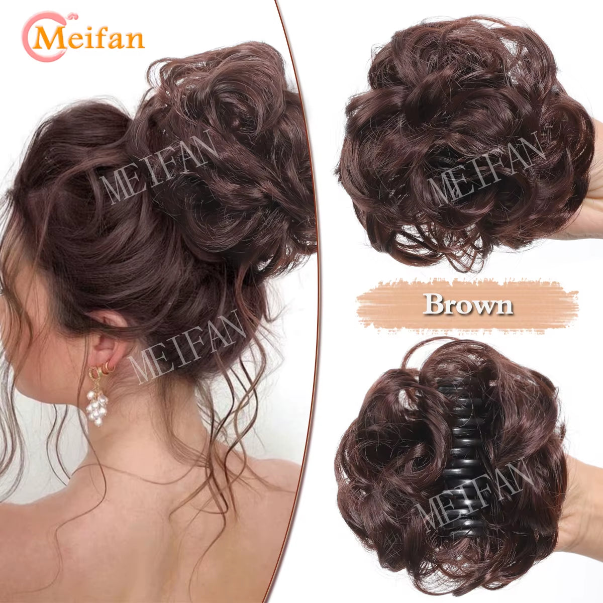 Synthetic Chignon Messy Curly Bun Claw Clip in Hair Piece Wavy Fake Hair Bun Ponytail Extensions Scrunchie Hairpieces for Women