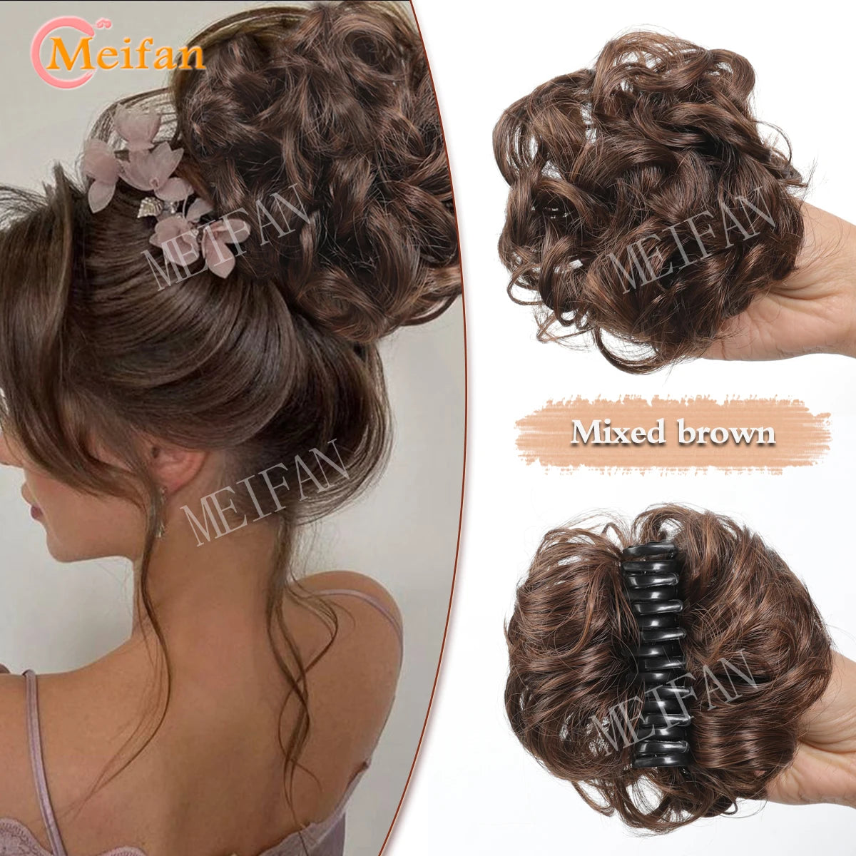Synthetic Chignon Messy Curly Bun Claw Clip in Hair Piece Wavy Fake Hair Bun Ponytail Extensions Scrunchie Hairpieces for Women