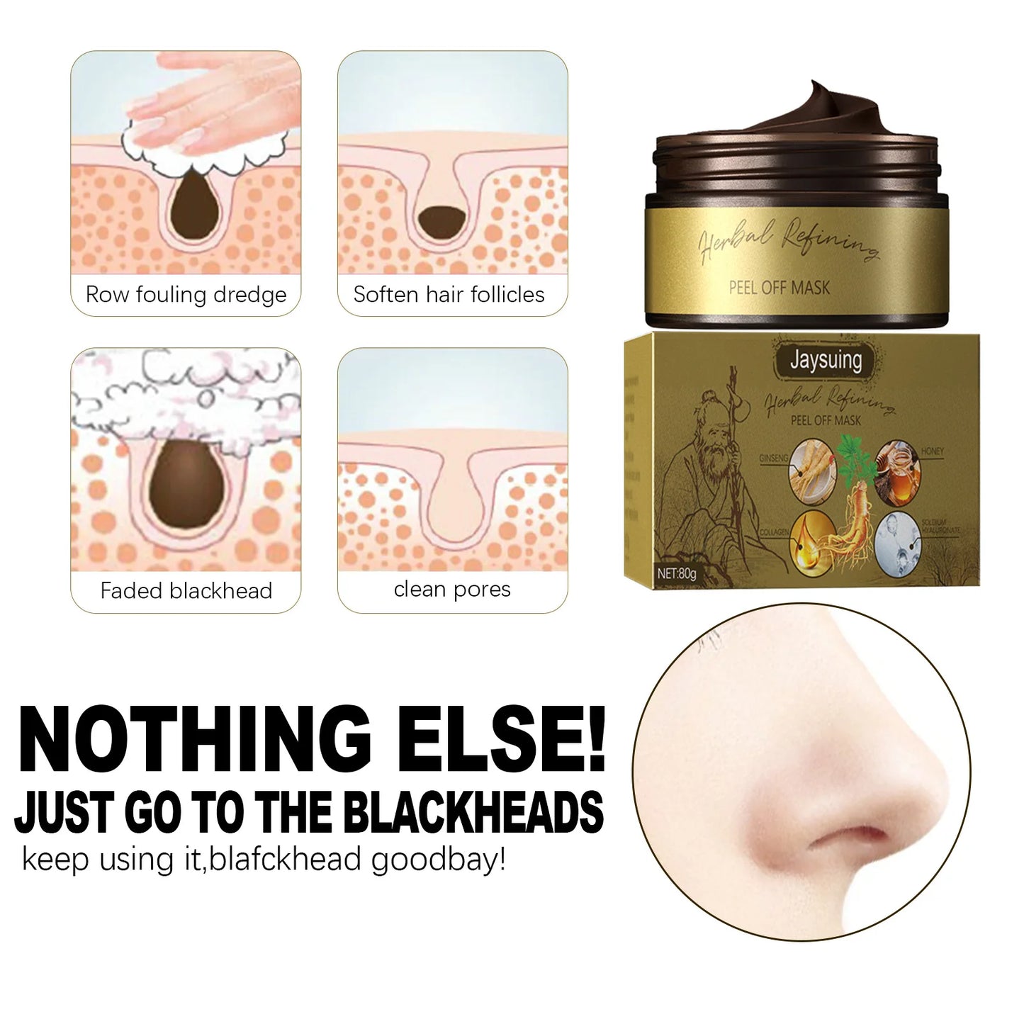 Peel off Mask Black Head Removal Shrink Pores Acne Nose Deep Cleaning Oil Control Moisturizing Face Mask Skin Care 80G