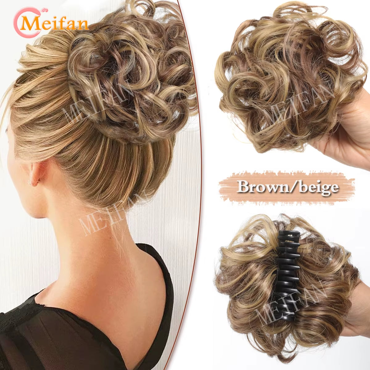 Synthetic Chignon Messy Curly Bun Claw Clip in Hair Piece Wavy Fake Hair Bun Ponytail Extensions Scrunchie Hairpieces for Women