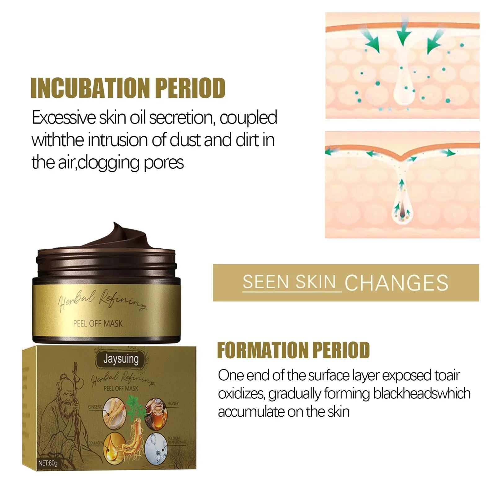 Peel off Mask Black Head Removal Shrink Pores Acne Nose Deep Cleaning Oil Control Moisturizing Face Mask Skin Care 80G