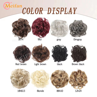 Synthetic Chignon Messy Curly Bun Claw Clip in Hair Piece Wavy Fake Hair Bun Ponytail Extensions Scrunchie Hairpieces for Women
