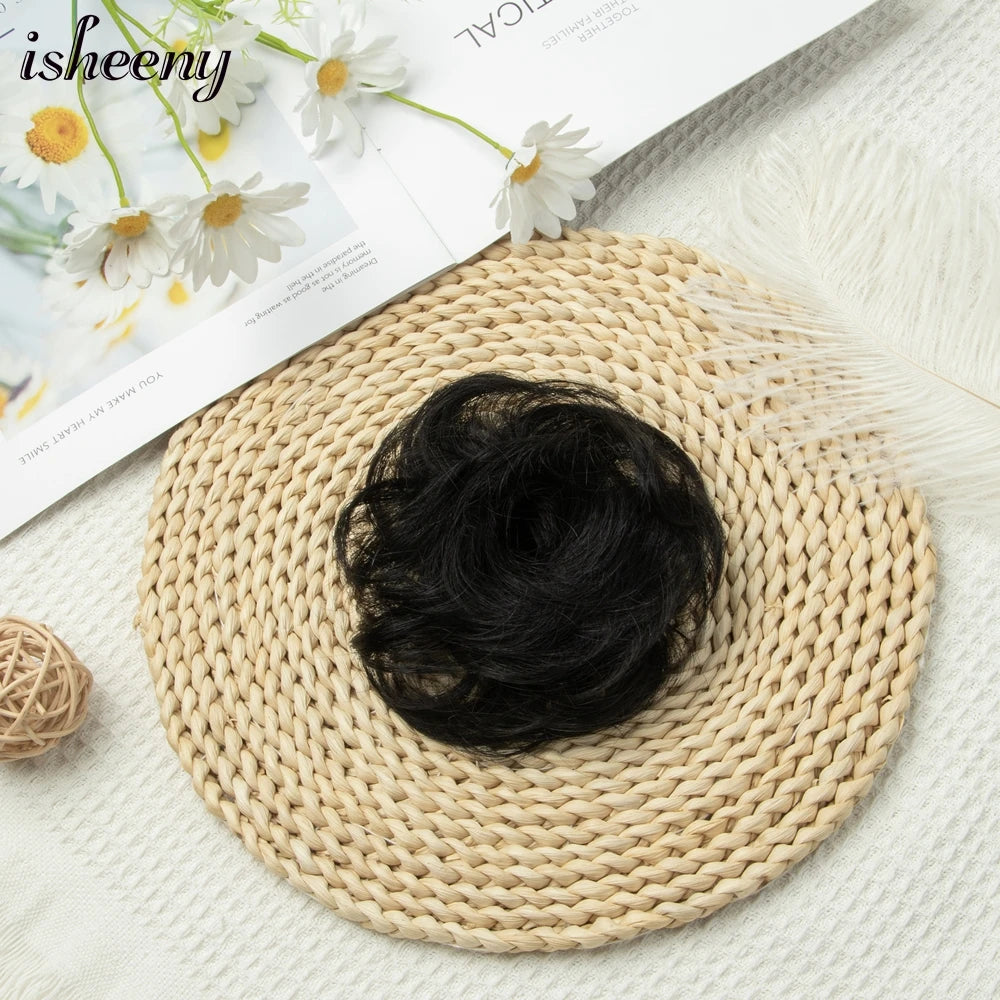 Messy Bun Hair Piece Real Tousled Updo Extension Natural Curly Buns with Elastic Band Hair Piece Ponytail Extensions for Women