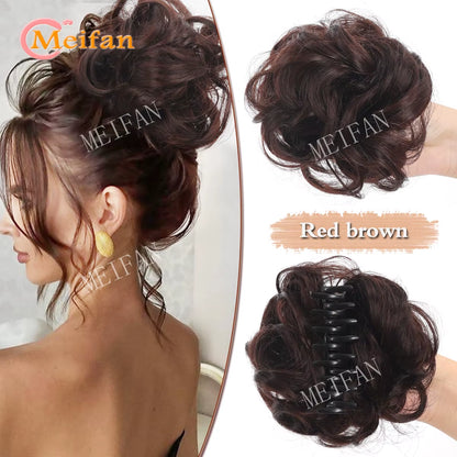 Synthetic Chignon Messy Curly Bun Claw Clip in Hair Piece Wavy Fake Hair Bun Ponytail Extensions Scrunchie Hairpieces for Women