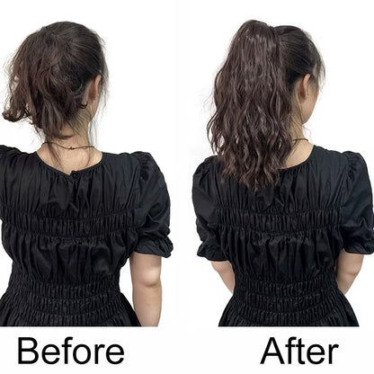 Synthetic 14Inch Short Wavy Brown Blonde Ponytail Hair Extension Claw Clip in Hairpiece Style for Women