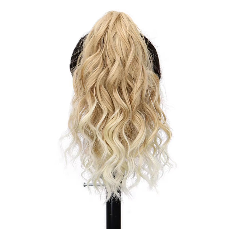 Synthetic 14Inch Short Wavy Brown Blonde Ponytail Hair Extension Claw Clip in Hairpiece Style for Women