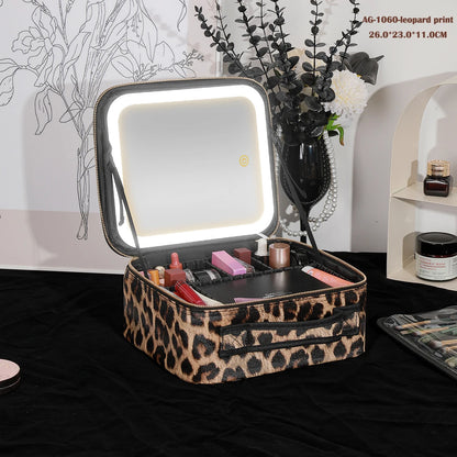 Cosmetic Portable Travel Storage Box with 2000Mah Led Rechargeable Vanity Bags Makeup Case with Led Light Mirror