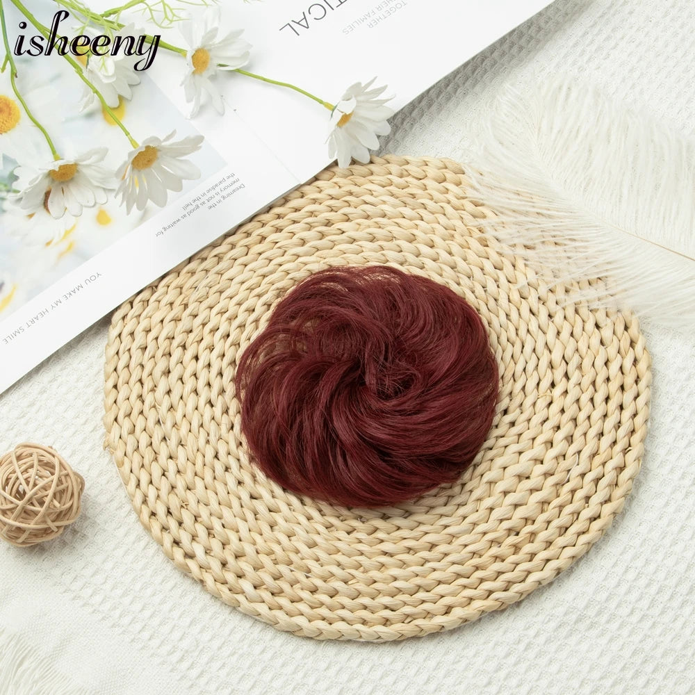 Messy Bun Hair Piece Real Tousled Updo Extension Natural Curly Buns with Elastic Band Hair Piece Ponytail Extensions for Women